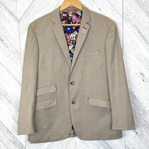 Au Noir Blazer Mens Size 42R Tan Windowpane Check Print Sport Coat Jacket